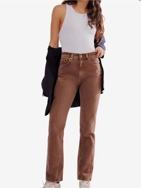 We The Free Free People Xena High Rise Slim Straight Jean Brown NWT Size 32